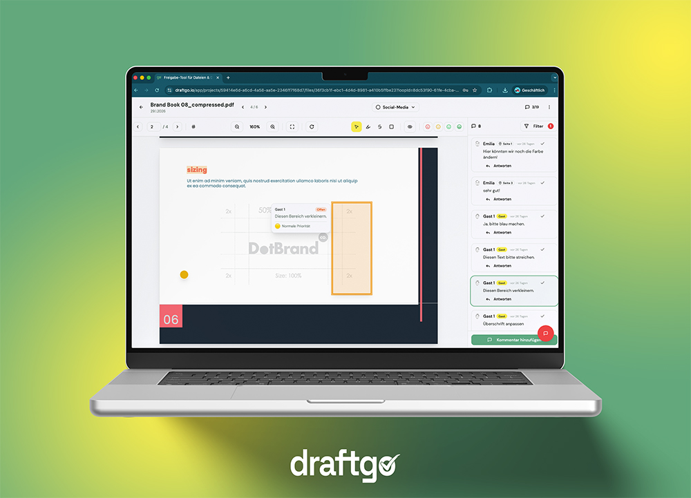 draftgo Review Mockup – Weniger Komplexität, schnellere Freigaben
