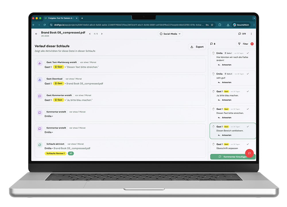 draftgo Versionshistorie und Aktivitäts-Log