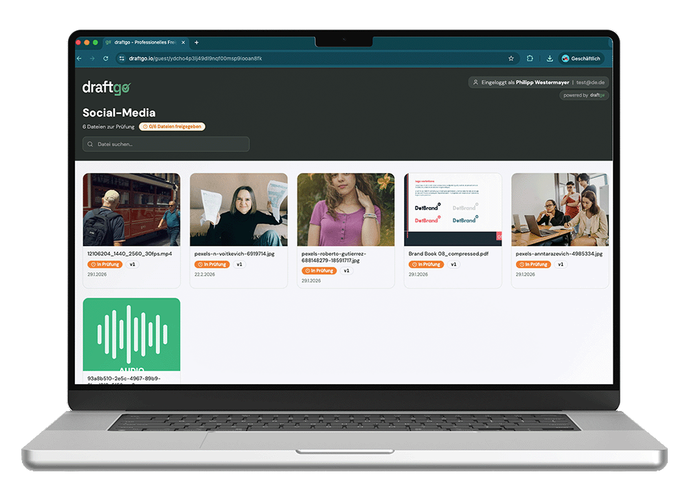 draftgo Link-Sharing – Kunde reviewt Asset ohne Account